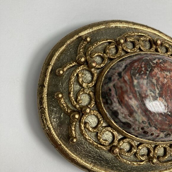 Antique Gold Ornate Belt Buckle Marble Stone Artisan Bohemian Gypsy Spanish main image 5